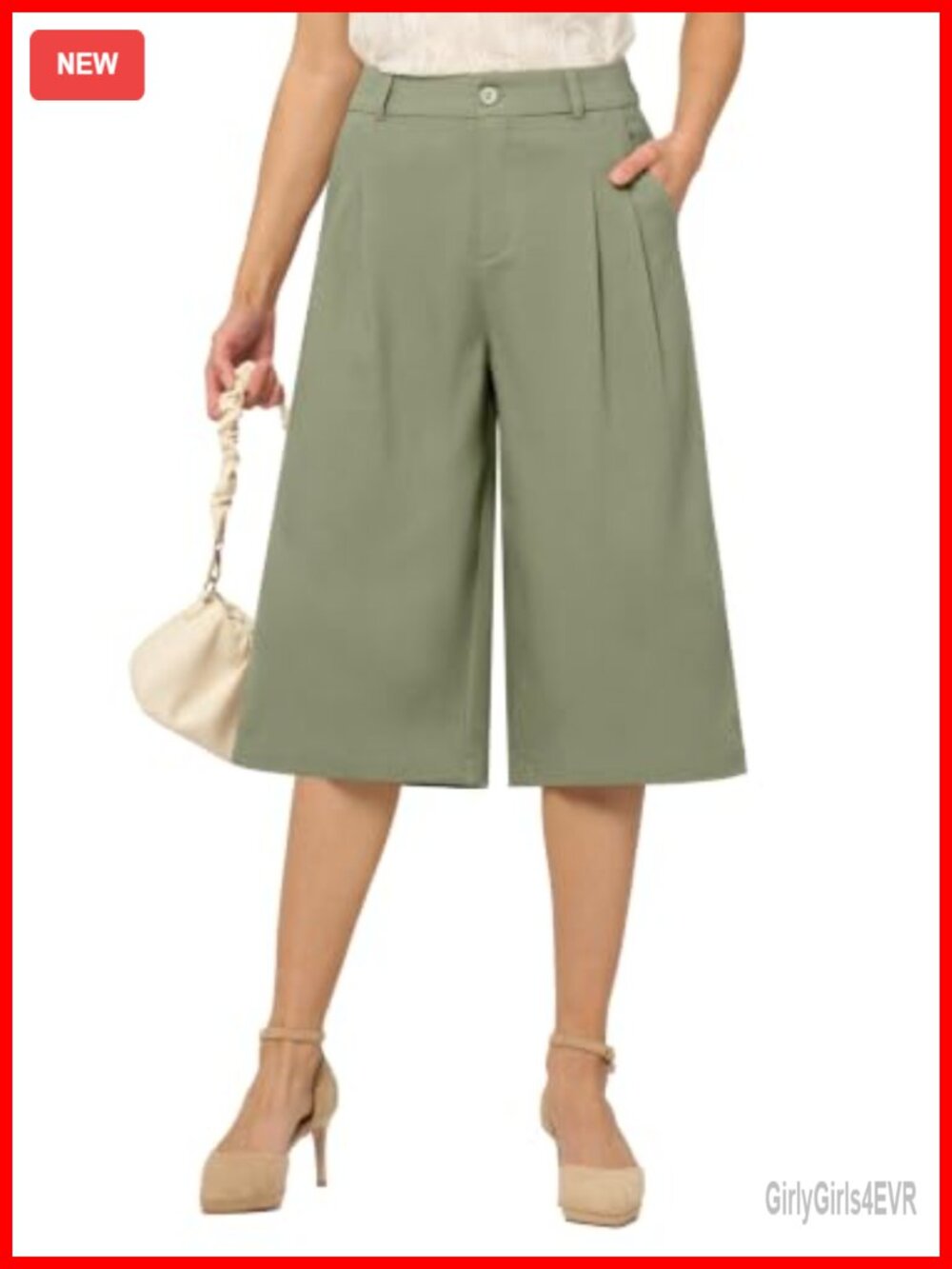 Linen Blend Pleated Wide Leg Capri Pants High Waisted Pockets